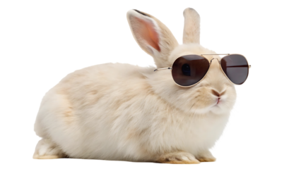 realistic rabbit wearing sunglasses isolated on transparent background isolated on white background