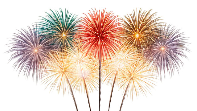 festive fireworks with brightly shining sparks. new year's eve fireworks. realistic sparks and explosions. colorful pyrotechnics show. vector isolated on png background. isolated on white background