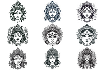 Maa Durga Line Art Vector Collection for Festivals and Mythology