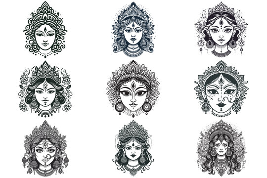 Maa Durga Line Art Vector Collection for Festivals and Mythology