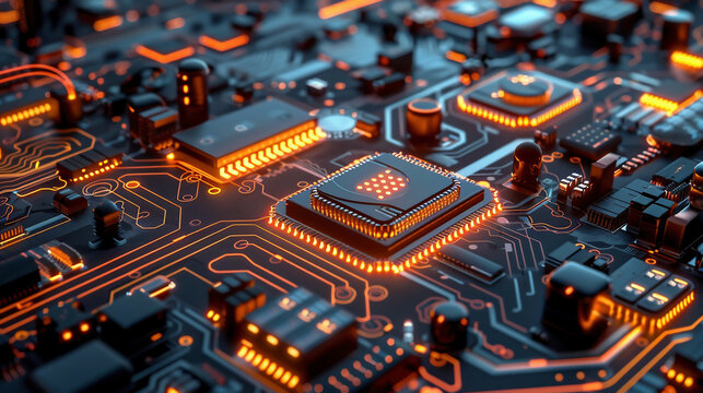 Digital Cyberspace with Particles and Data Network Connections. Animation of Detailed circuit board patterns