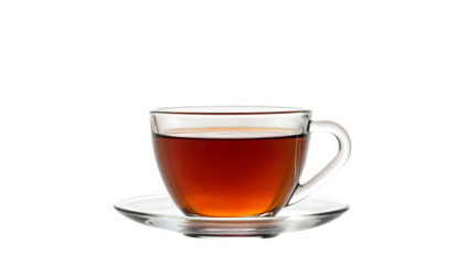 glass cup of hot aromatic black tea isolated on transparent background isolated on white background