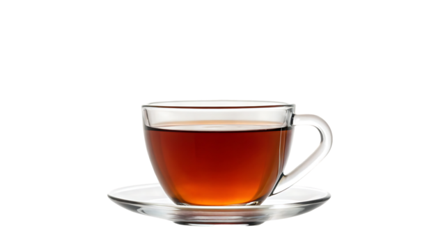 glass cup of hot aromatic black tea isolated on transparent background isolated on white background
