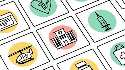 Medical Icons Healthcare Symbols Hospital Clinic Emergency First Aid Kit Healthcare System Medical Illustration Doctor Nurse Patient Treatment Medicine Pharmacy Hospital Building Medical Emergency He.