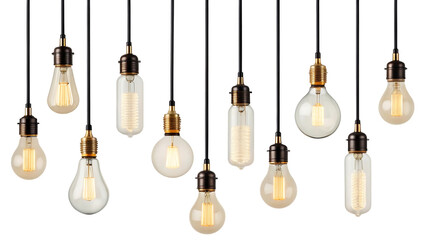 hanging light bulbs isolated on transparent background isolated on white background