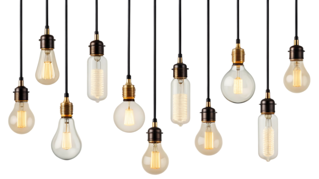 hanging light bulbs isolated on transparent background isolated on white background