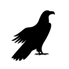 Strong black silhouette of an eagle standing proudly with spread wings