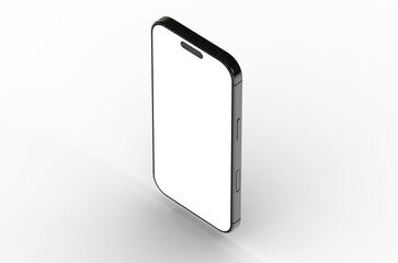 High-quality image of a black smartphone mockup with a blank screen, perfect for app presentations or website designs. Isolated on white backgr