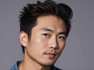 Fototapeta premium Messy textured short haircut on Asian man with natural volume