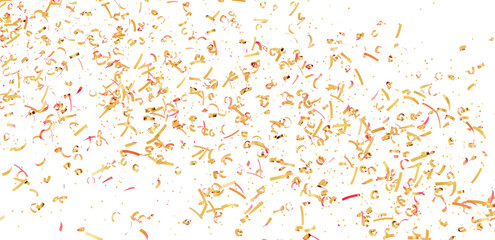 Festive background with falling golden and pink confetti. Perfect for celebratory designs, party invitations, and more.