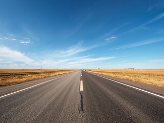 Fototapeta premium Asphalt Journey. A Linear Perspective of Sky and Land, Roads Converging into the Distance.