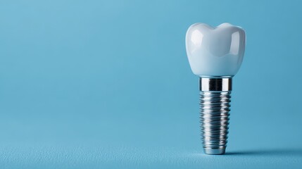 A 4K photo of dental implant against blue background.