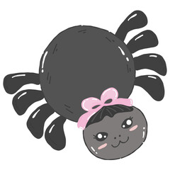 Cute Spider Halloween with bow coquette hand drawn clipart illustration