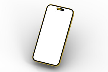 High-quality stock photo of a gold smartphone mockup with a blank screen, perfect for app presentations or website designs.