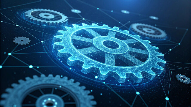 Digital gears connected in a futuristic technology network