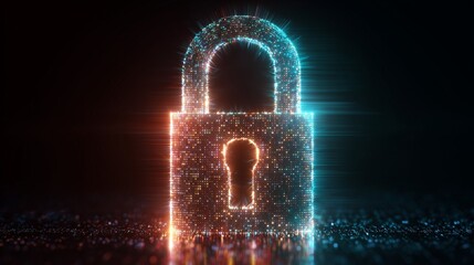 Abstract glowing digital padlock illuminating a secure digital space, representing robust data protection, cybersecurity, and privacy concepts in a modern technological environment