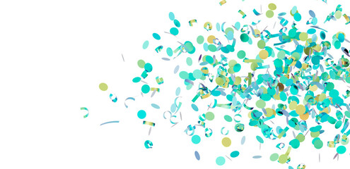 Beautiful image of teal and gold confetti falling on a white background, perfect for celebratory designs.