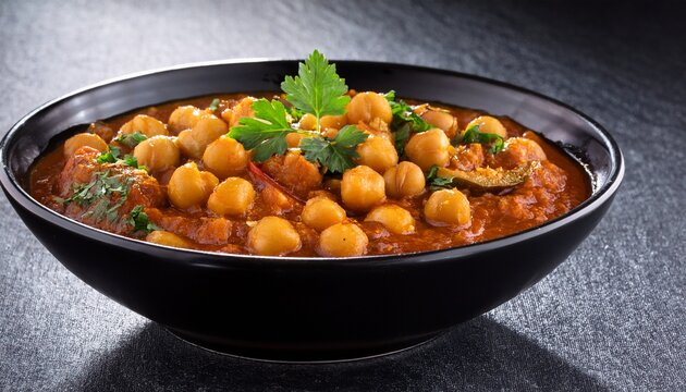 chole or chana masala served in a black bowl