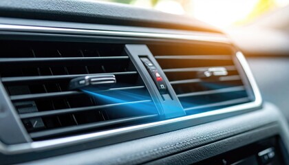 Obraz premium car air conditioning vent with blue airflow lines, illustrating climate control and cooling technology inside a modern vehicle