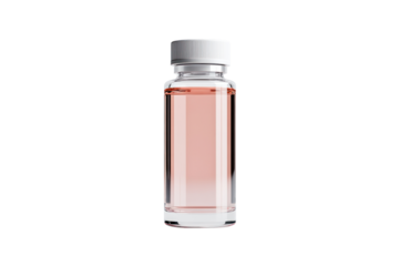 Serene Serum: A close-up shot of a small, glass bottle containing a delicate pink liquid, inviting a sense of tranquility and wellness.