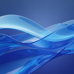 Elegant translucent blue glass or plastic curve sheets flowing holographic futuristic glossy 3D abstract composition