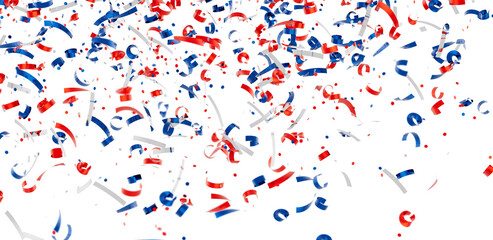Festive background with red, white, and blue confetti. Perfect for celebrations, holidays, and patriotic events.
