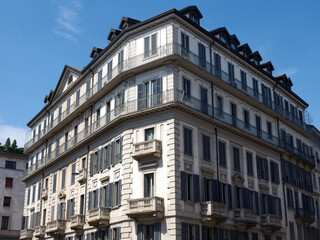 Old building along via Senato in Milan, Italy