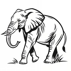 Obraz premium Elegant Black Ink Silhouette of an Elephant on White Background