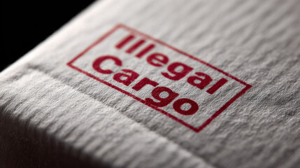Illegal cargo stamp on textured cardboard package conveys seizure concern and transport risk in close up capture