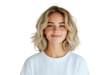 Radiant Smile: A captivating portrait of a young woman exudes pure joy and a carefree spirit, her eyes twinkling with warmth. The image conveys positivity and approachability.