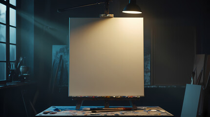 An empty canvas stands in the middle of the workshop, as a symbol of burnout and desolation.