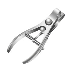Close-up of polished metal nail clippers with spring mechanism providing precise grooming and foot care tools isolated on transparent background