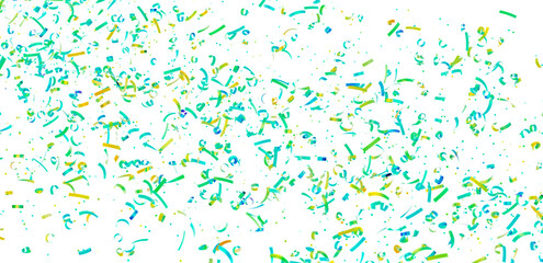 Fototapeta premium Bright teal, green, and yellow confetti falling on a white background. Perfect for celebrations and festive designs.