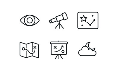 simple outline stroke icon isolated on white background: visionary lens telescope tube chart future map plan board dream scope
