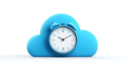 Cloud computing time management concept with blue clock and cloud symbol