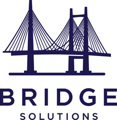 Bridge logo design, cable-stayed structure icon, engineering branding, infrastructure company symbol, dark blue, connection, support, consulting, modern, solutions