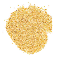 Finely grated dried garlic on a white background texture