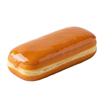 A perfect, golden-brown, long maple bar donut with crisp edges & lustrous, translucent amber maple glaze, isolated on a clean transparent background. Concept of culinary perfection
