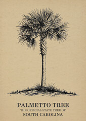 South Carolina State Tree Palmetto Wall art Poster, Illustration For Wall Hanging Home Decoration Vintage Wall Art, Us State Poster