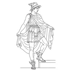 Elegant Hermes Vector – Messenger God Illustration with Caduceus Icon – Hermes Drawing – Line Art Drawing of Hermes – Hermes Icon – Greek God Vector