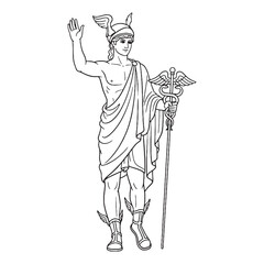Hermes Vector Drawing – Greek God Icon with Swift Winged Sandals – Hermes Drawing – Line Art Drawing of Hermes – Hermes Icon – Greek God Vector