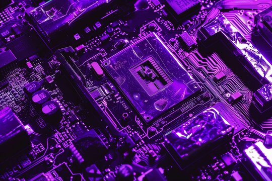 Y2K cyber aesthetic, metallic purple and chrome, 2000s tech vibe.