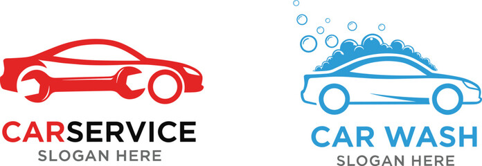 Car service logo, car wash icon, automotive branding design, repair and cleaning symbol, vehicle maintenance, garage, soap, wrench, bubbles, modern