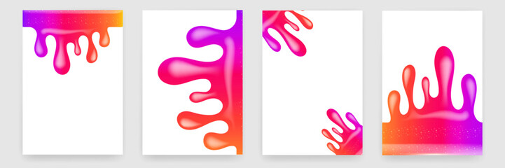 Fluid splash vector background set, colorful posters with liquid drops and drips, social media stories templates, vertical banners for abstract creative promotions, modern graphic design elements