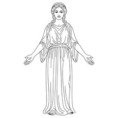 Greek Goddess Hestia Line Art – Elegant Vector Illustration Symbolizing Sacred Fire Drawing – Hestia Drawing – Line Art Drawing of Hestia – Hestia Icon – Greek Goddess Vector