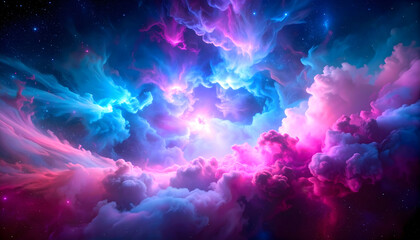 Vibrant Pink And Blue Cosmic Nebula Cloudscape