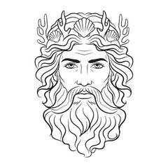 Poseidon Line Art – God of Oceans Vector Outline Drawing with Deep Mythical Style – Poseidon Drawing – Vector of Poseidon – Poseidon Outline – Greek God Lineart