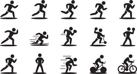 Black fitness people icons set