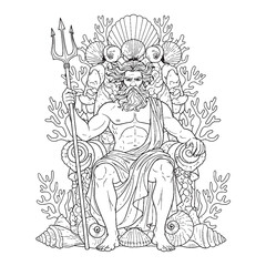 Poseidon Line Art – God of Earthquakes Vector Outline Drawing with Mythical Power – Poseidon Drawing – Vector of Poseidon – Poseidon Outline – Greek God Lineart