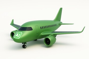Obraz premium Green Airplane Model with AI Branding on White Background for Technology and Innovation Themes